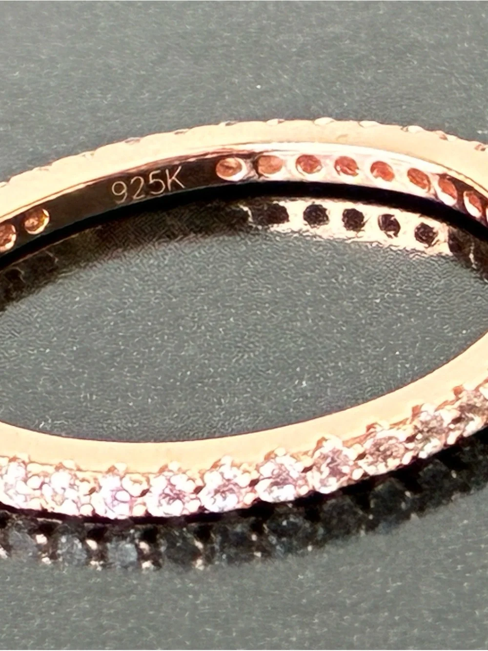 925 Sterling Silver Rose Gold Pavé Eternity Ring Sz 8